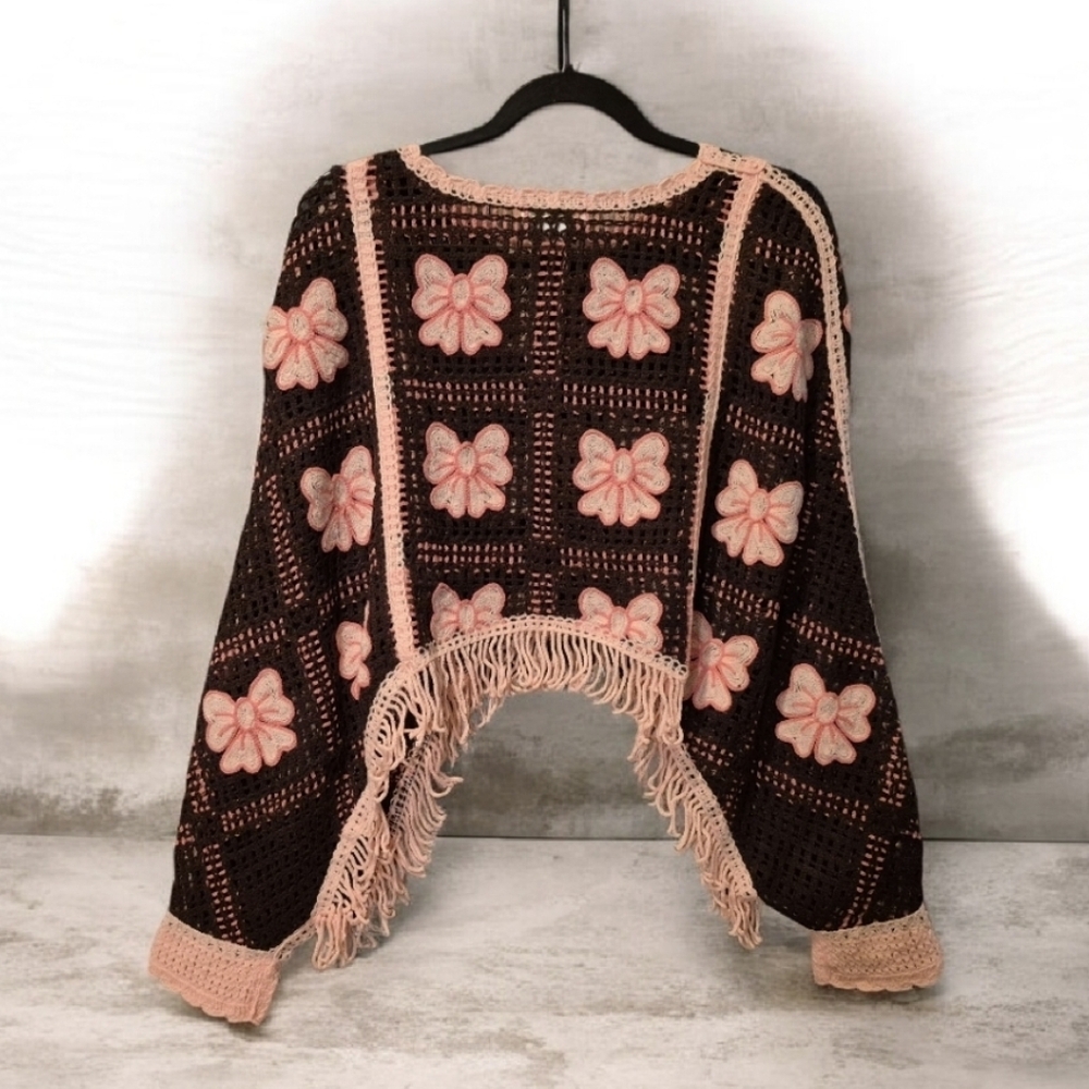 House or Harlow 1960 Crochet Fringe Bow Poncho Sweater NWT - Picture 3 of 10